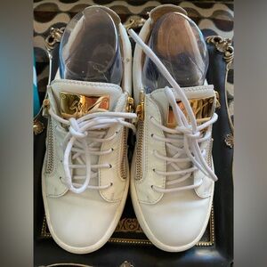 Giuseppe Zanotti Italian Luxury Brand Women’s White & Gold Sneakers,Size 8US